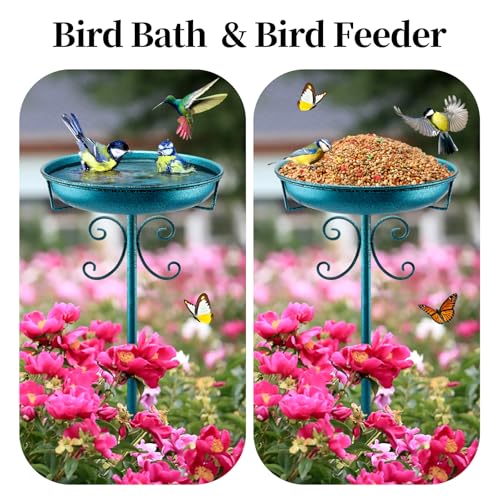35In Metal Bird Bath for Outside (Blue)
