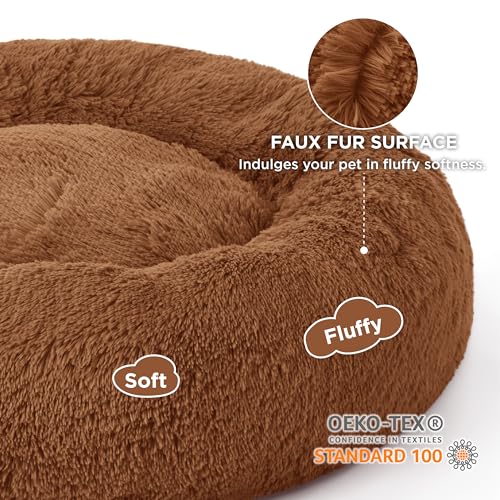 Calming Dog Beds Large Sized Dog Donut Washable Pet Bed (36"L x 36"W x 10"Th / Copper)