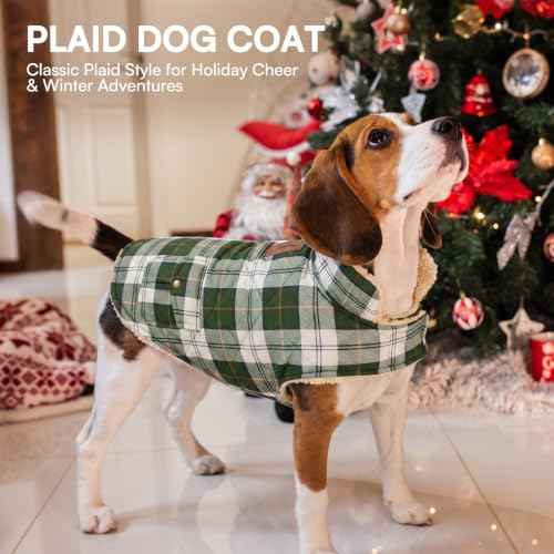 Plaid Winter Dog Jacket Waterpoof Coat Warm Cold Weather Vest (Small / Green-White Plaid)