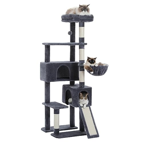 Cat Tree 60 Inches Cat Tower with Dual Condos (L-60" / Dark Gray)