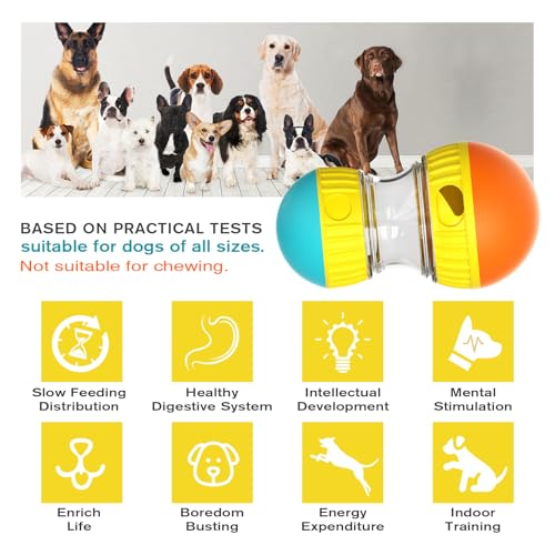 Dog Treat Dispensing Puzzle Toy Adjustable Food Dispenser Slow Feeder Puppy Enrichment Rolling Ball Pet Interactive Chase Toys Stimulating Game for Small Medium Dogs Gift to Keep Them Busy (Orange - Single - Standard)