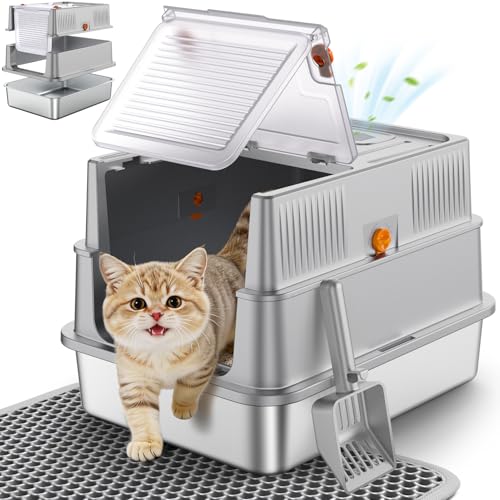 Small Stainless Steel Cat Litter Box with Lid for Kittens