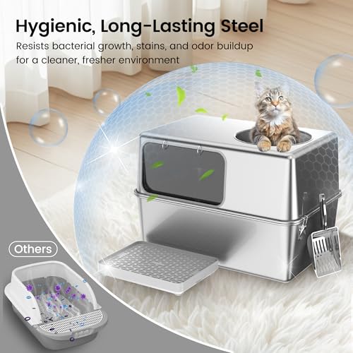 Stainless Steel Litter Box with Lid (Lateral Entry：23.6" x 15.7" x 15.7")