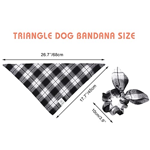 White Black Plaid Dog Bandanas Matching Dog Bandana and Scrunchie (Golden,White / Large)