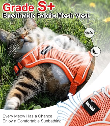 Cat Harness and Leash for Walking Escape Proof Soft Adjustable Cat Leash (Orange / S (7-12lb))