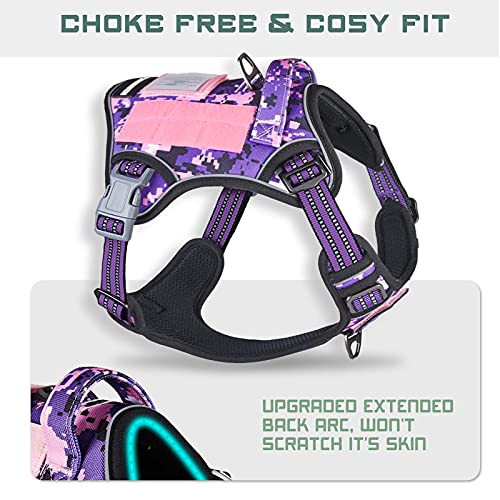 Tactical Dog Harness for Small Dogs No Pull (Purple Camo / S(Neck:13-16", Chest:15-23"))