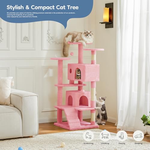 54 inch Cat Tree Tower with Scratching Posts (Pink / 54 Inch)