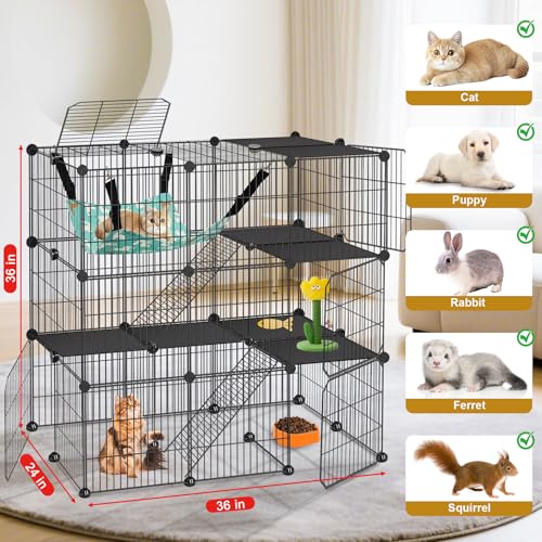 Cat Cage, 3-Tier DIY Cat Enclosures Catio, Cat Playpen 36"x 24"x 36"