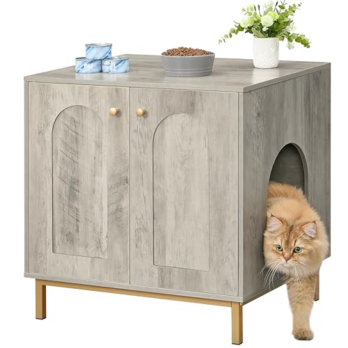 Cat Litter Box Enclosure (23.6"L x 19.7"W x 24"H / Greige and Gold)