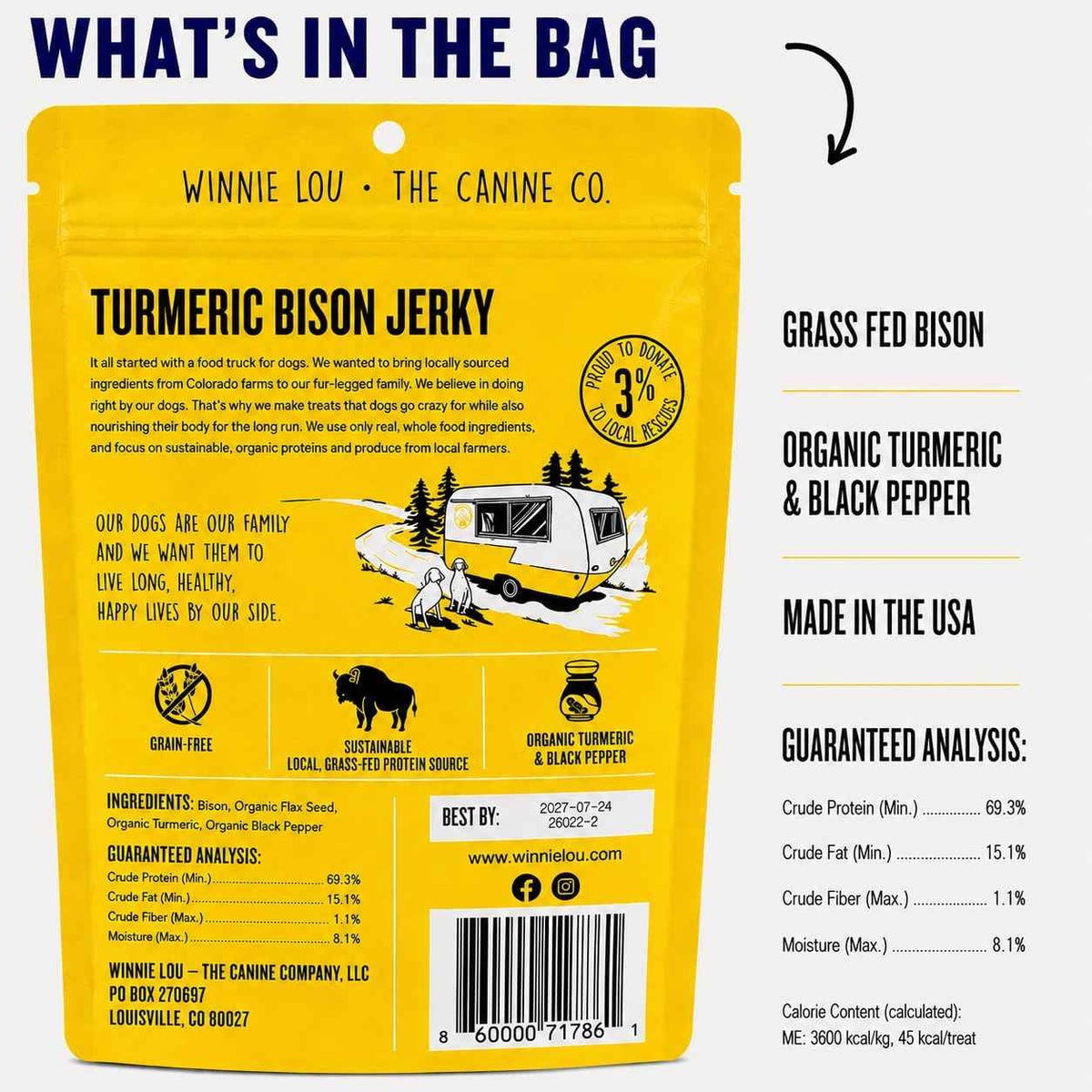 Winnie Lou Turmeric Bison Jerky Dog Treats (2.5 Ounce (Pack of 2))