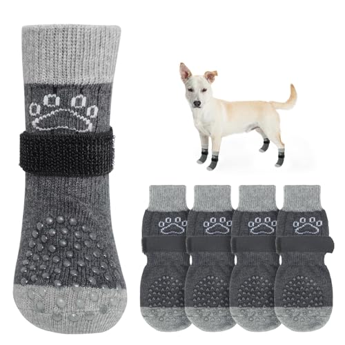 Anti Slip Dog Socks to Prevent Licking Paws for Hot (Grey Pearl Paw(Pack of 4) / X-Small)