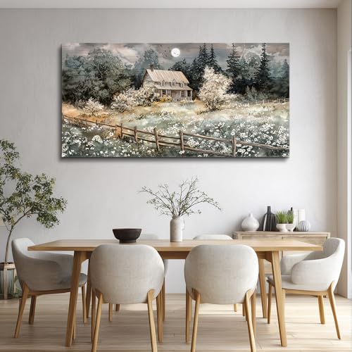 Wall Decor For Living Room Farmhouse Canvas Wall Art Nature Landscape Paintings Bedroom Decorations Rural Artwork Pictures Large Framed for Office Aesthetic Home Decor Ready To Hang (60"L x 30"W / Rural landscape)