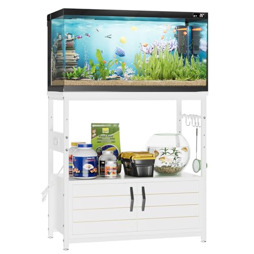 20 29 Gallon Fish Tank Stand with Power Outlet & Cabinet (White / 20-29 Gallon)