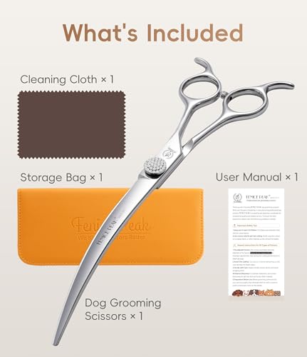 40° Extra Curved 7.5‘’ Super Curved Dog Grooming Scissors with Jewelled Screw 440C Stainless Steel Pet Grooming Bending Scissors with Symmetrical Handle for Groomer and Home User (Curved 40° / 7.5")