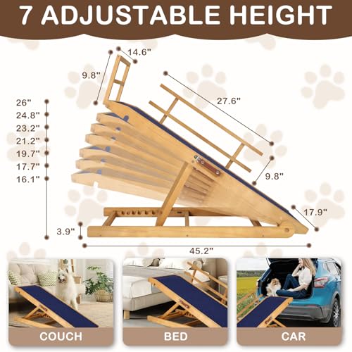 Dog Ramp for Bed (Wood & Dark Grey / 45.2 inch long)