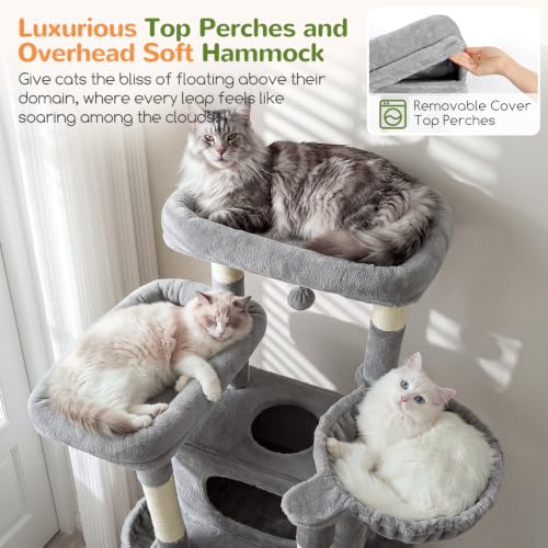 Giant Tall Heavy Duty Cat Tower for Indoor Large Cats (Light Grey / 75 inch)