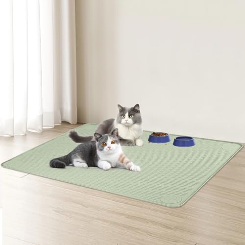 Cat Food Mat Extra Large Silicone Pet Bowl Mat 40''x40'' (Green / 40"L x 40"W)