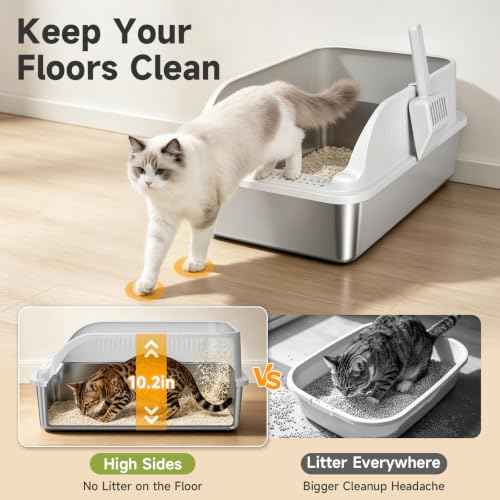 Stainless Steel Cat Litter Box with Lid (Light Grey XL)