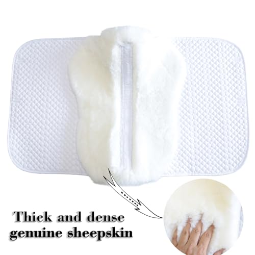 Dressage Saddle Pad Sheepskin Trim Lambskin Wool Fleece White (White/Ivory)