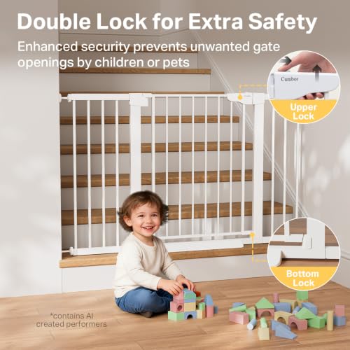 29.7 51.5 in Extra Wide Baby Gate for Stairs (White / 29.7-51.5"W x 30.5"H)