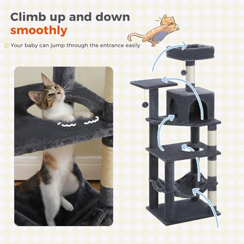 56.3in Multi Level Cat Tree for Indoor Cats (Smoky Grey / Air(19.7"L x 15.8"W x 56.3"H))