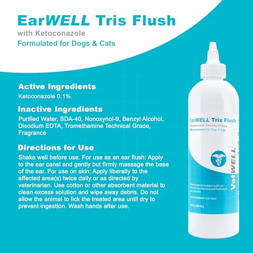 EarWELL Tris Flush Dog Ear Cleaner Solution 12oz (12 ounces)