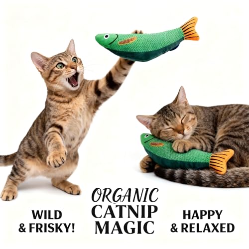 Interactive Catnip Fish Kicker Toy for Indoor Cats (Yellow)