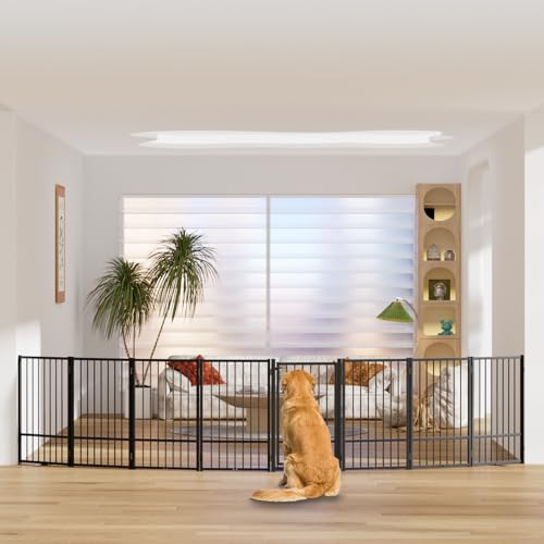 Full Metal Freestanding Dog Gate with Door (【8 Panels】160"W*32H" / Black)