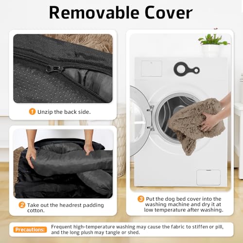 Calming Dog Bed Fluffy Plush Dog Mat for Furniture Protector with Removable Washable Cover for Large Medium Small Dogs and Cats (Camel / 45.0"L x 37.0"W x 6.0"Th)