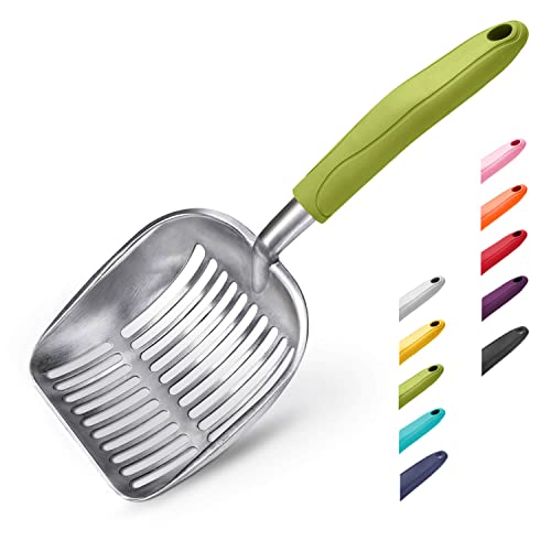 Cat Litter Scoop (Large / FLAT Aluminum \ #03 Green Handle)