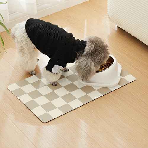 Checkered Dog Feeding Mat (24"L x 16"W / Khaki)