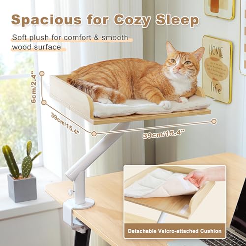 Cat Desk Bed 360°Rotating Supports to 50 Lbs Cozy Nest for Desk (Beige)