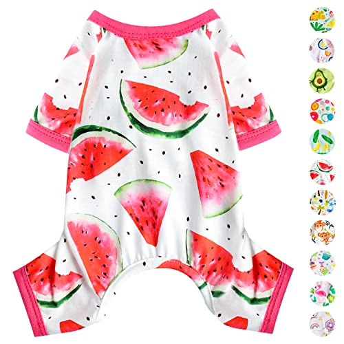 Dog Pajamas Psj for Small Dogs Clothes Puppy Onesies Outfits for Doggie Summer Fall Shirts Sleeper for Pet Cats Jammies (Watermelon / Medium(6-9lb ))