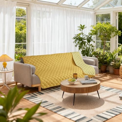 Waterproof Dog Blankets for Large Dogs (82x82 Inch (Pack of 1) / Dark Yellow/Light Yellow)