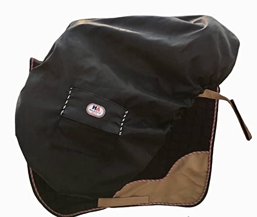 Nylon Waterproof Fleece Lined Ride On English Saddle Cover (Black)