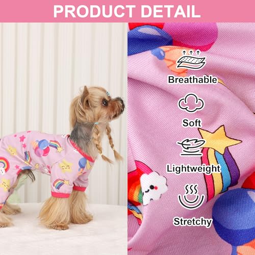 Dog Pajamas Pjs Spring Summer Dog Clothes for Small Dogs Girl (Rainbow Pink / Large (10-15))