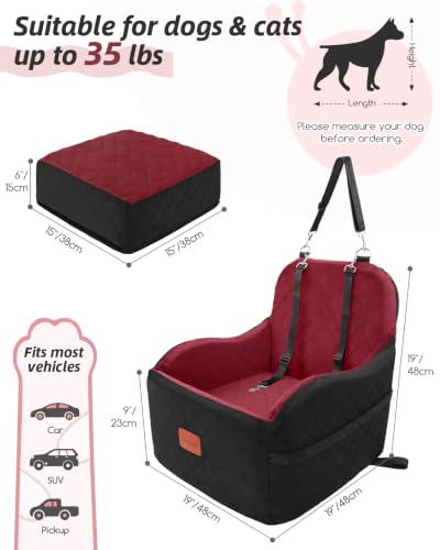 Dog Booster Car Seat for Small (Blakc/Red / Medium)