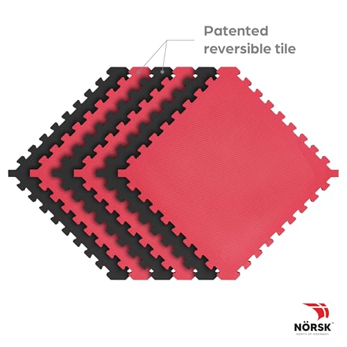 Reversible 1 2" EVA Foam Gym Floor Tiles (6 Tiles - 24 Sq. Ft. / Red / Black)