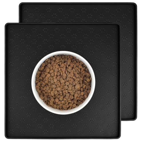 2 Pack Pet Placemat for Dog and Cat (11.8"L x 11.8"W - 2 Pack / Black)