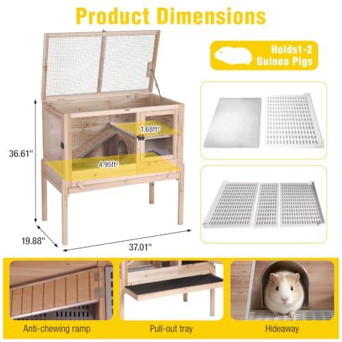 Wooden Guinea Pig Cages Indoor with Removable Stand (Natural Wood)