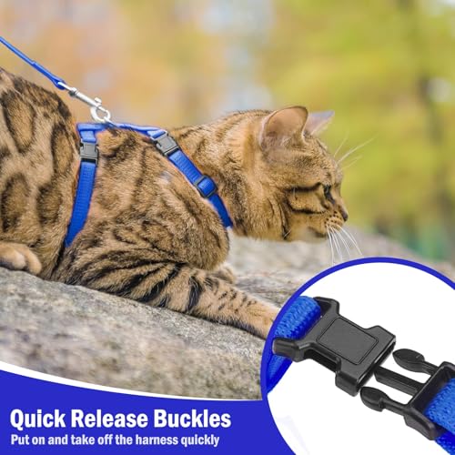 Adjustable Cat Harness and Leash Set Escape Proof Kitten Strap Collar for Walking Travel (Medium / Navy Blue)