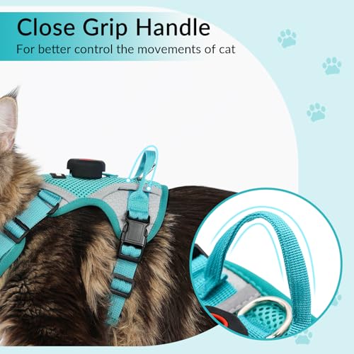 Cat Harness and Leash Set with AirTag Holder (Green (Holder for Airtag) / L)