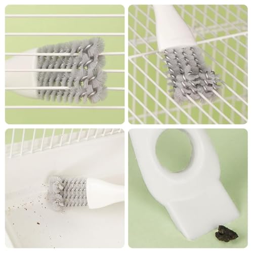 2-in-1 Bird Cage Cleaner Brush & Scoop with Long Handle and Curved Brush Head - for Parrot Perch, Kennel Cage Cleaning, Bird Cage Accessories Maintenance