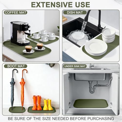 Waterproof Silicone Pet Food Mat with Raised Edge for Dog & Cat (Light Olive Green / 12"L x 12"W)