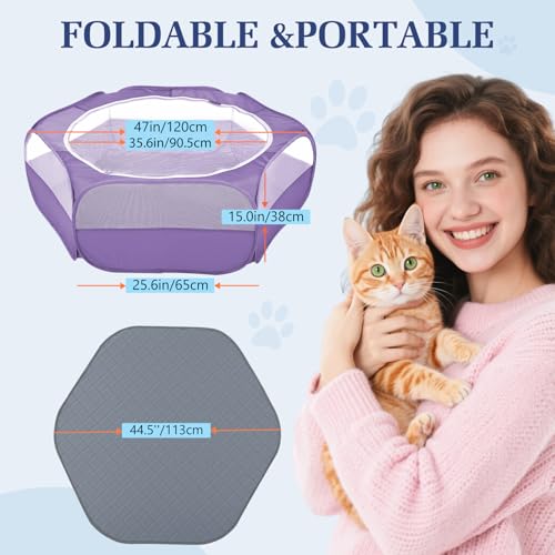 2-in-1 Small Animals Playpen with Pad, Purple+Gray (U-Purple+Gray)