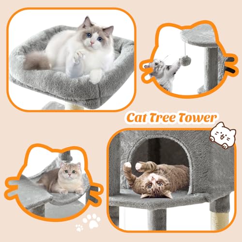 44 Inch Cat Tree Tower for Indoor Cats and Kittens (Light Grey / 44 IN)
