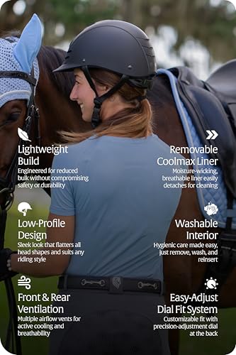 Gardian Horse Riding Helmet Equestrian Women and Adults (Black / Small-Medium)