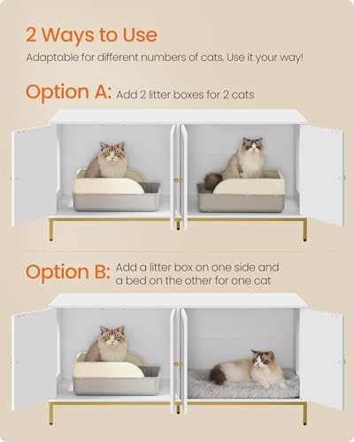 Double Cat Litter Box Enclosure (White + Gold / XXL (47.2"L x 17.7"W x 21.7"H))