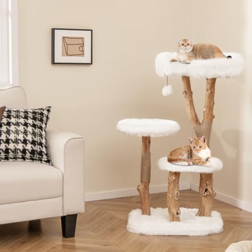 Solid Wood Cat Tree (44 Inch / White)