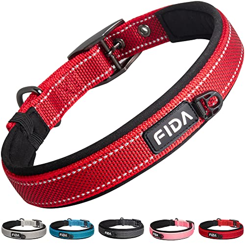 Padded Dog Collar for Small Dogs with Metal Belt Buckle (Small(11”-14.5“) / Red)